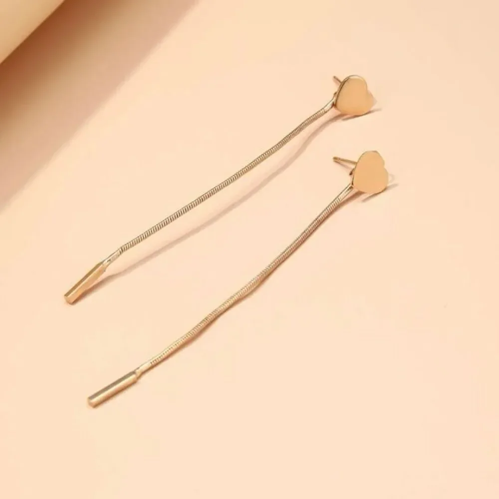 NEW Long gold dangle earrings, heart tassel earrings, Gold tassel heart earrings